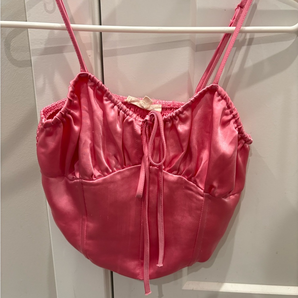 La Hearts Pink Satin Tank Top